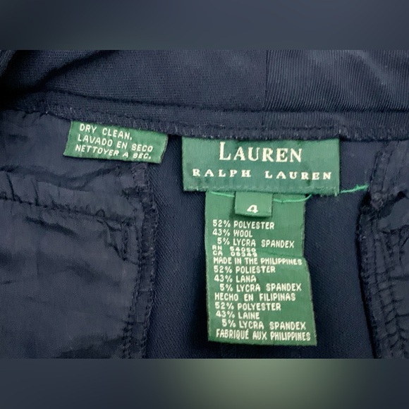 Women’s 4 Lauren Ralph Lauren Navy Wool Blend Flat Front Pants Slacks - Picture 6 of 13